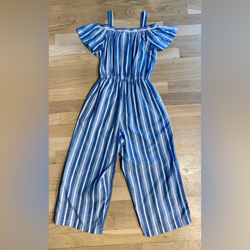NWOT Girls BeBe Blue Striped Jumpsuit- Size 10-12